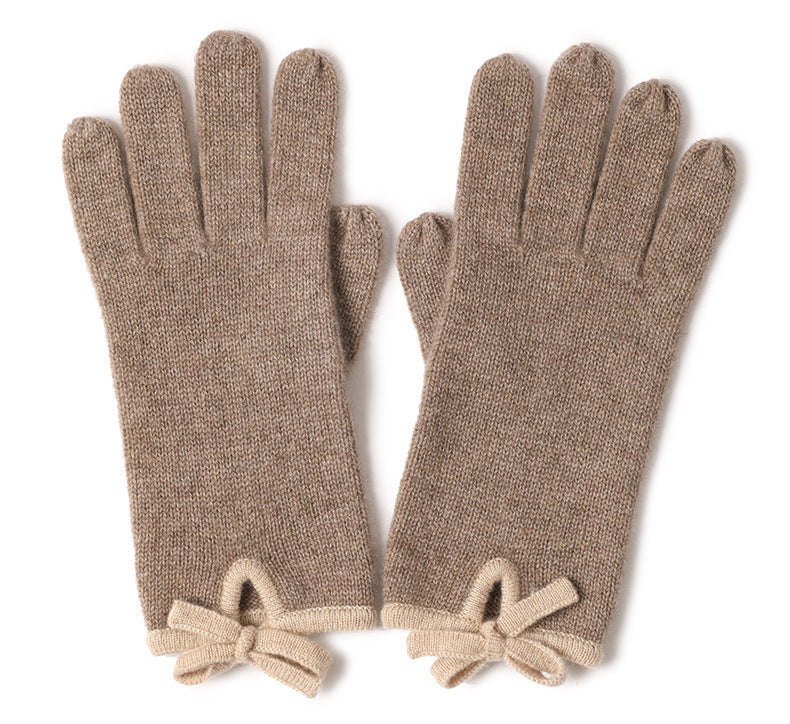 women's cashmere gloves with bow, view 3 - MRSLM