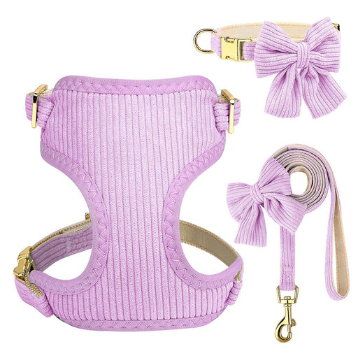 Adjustable bowknot dog collar, harness and leash set - MRSLM