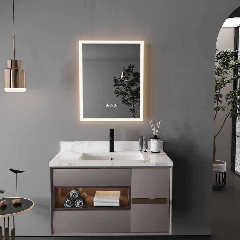 LED lighted anti-fog bathroom mirror, view 2 - MRSLM