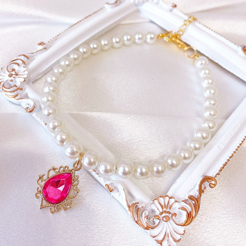 pearl pet collar with rhinestone charm, view 6 - MRSLM