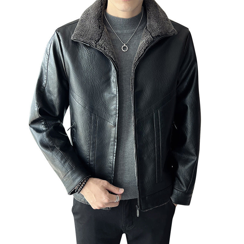 men's velvet padded PU leather jacket, view 5 - MRSLM
