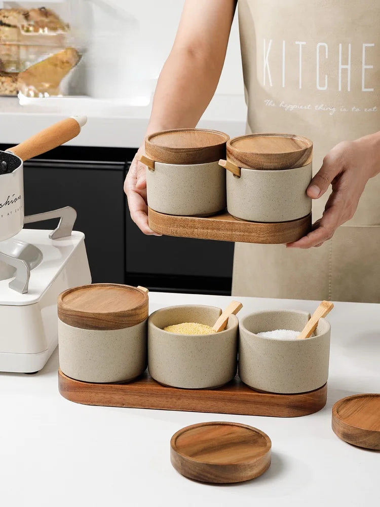 Gray ceramic seasoning jar with lid, view 4 - MRSLM