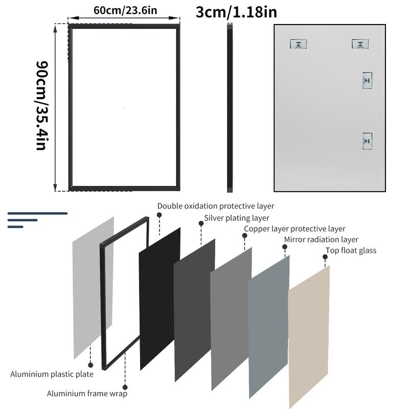 modern black metal framed wall mirror, view 7 - MRSLM