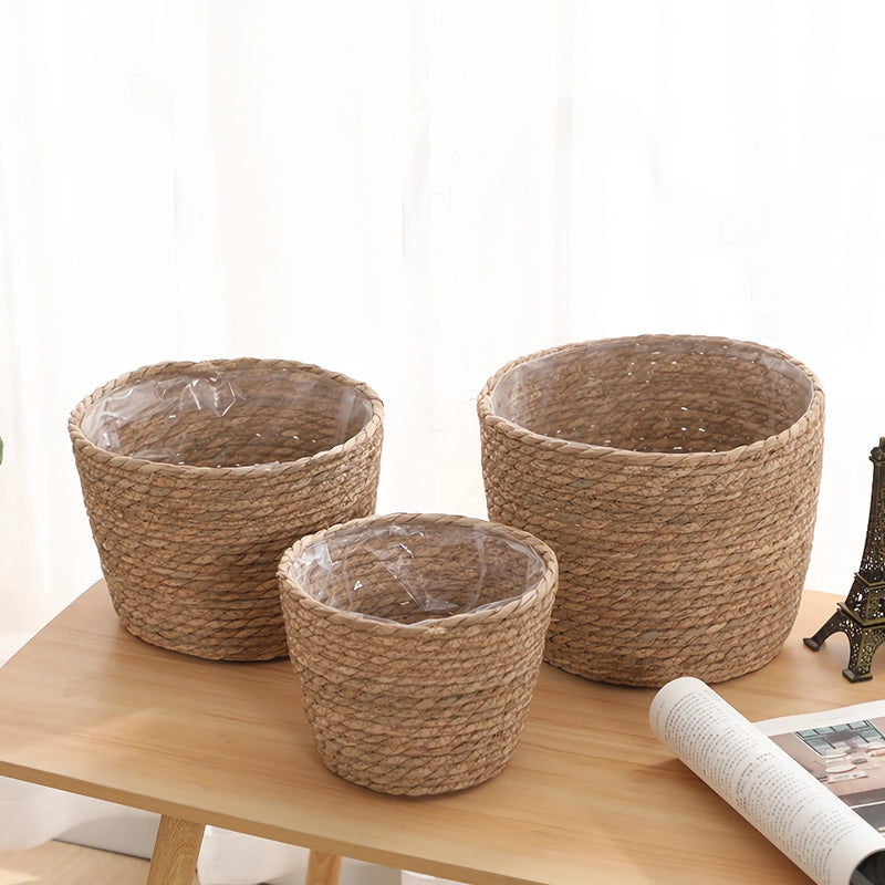 Straw woven plant basket set, view 4 - MRSLM