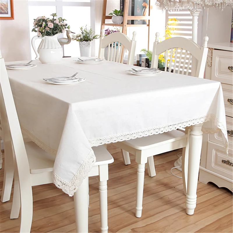 polyester linen tablecloth with lace edge, view 3 - MRSLM