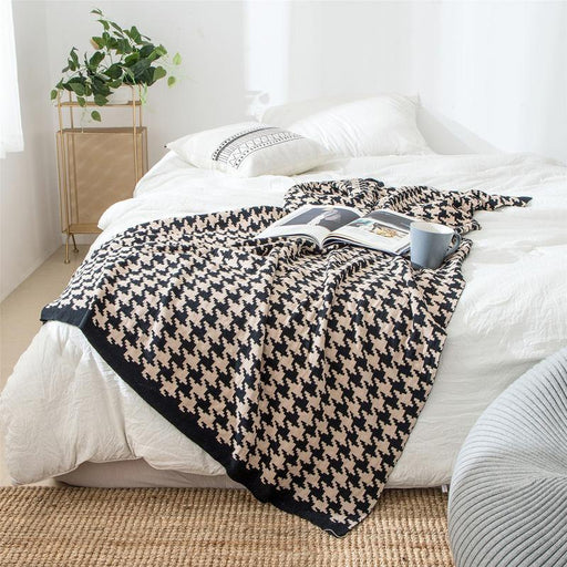 classic houndstooth plaid cotton knitted blanket - MRSLM