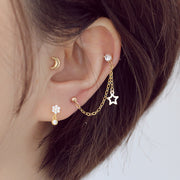 gold-plated silver star pearl chain stud earring - MRSLM