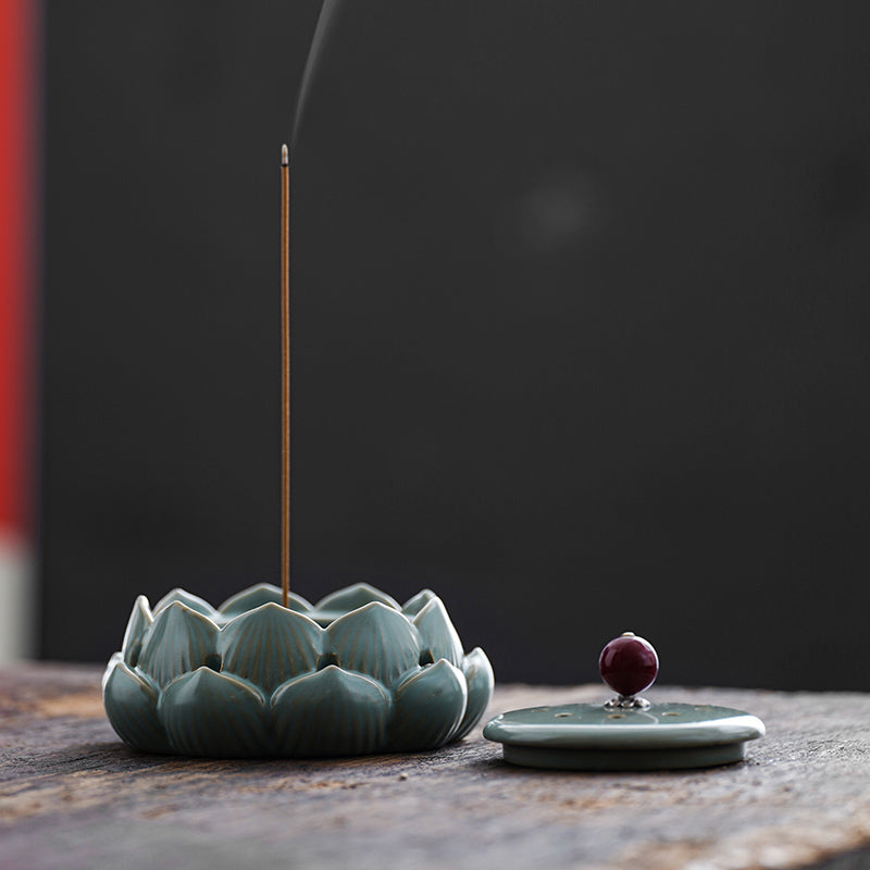 elegant lotus ceramic incense burner, view 7 - MRSLM