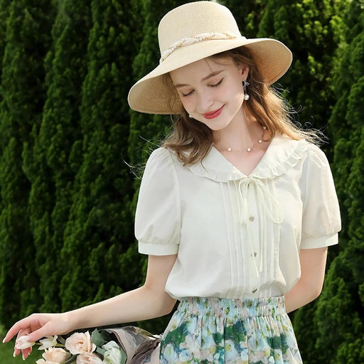 women's lace-up Peter Pan collar blouse - MRSLM