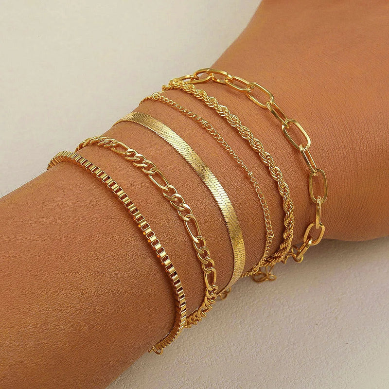 6-piece gold bracelet set, view 7 - MRSLM