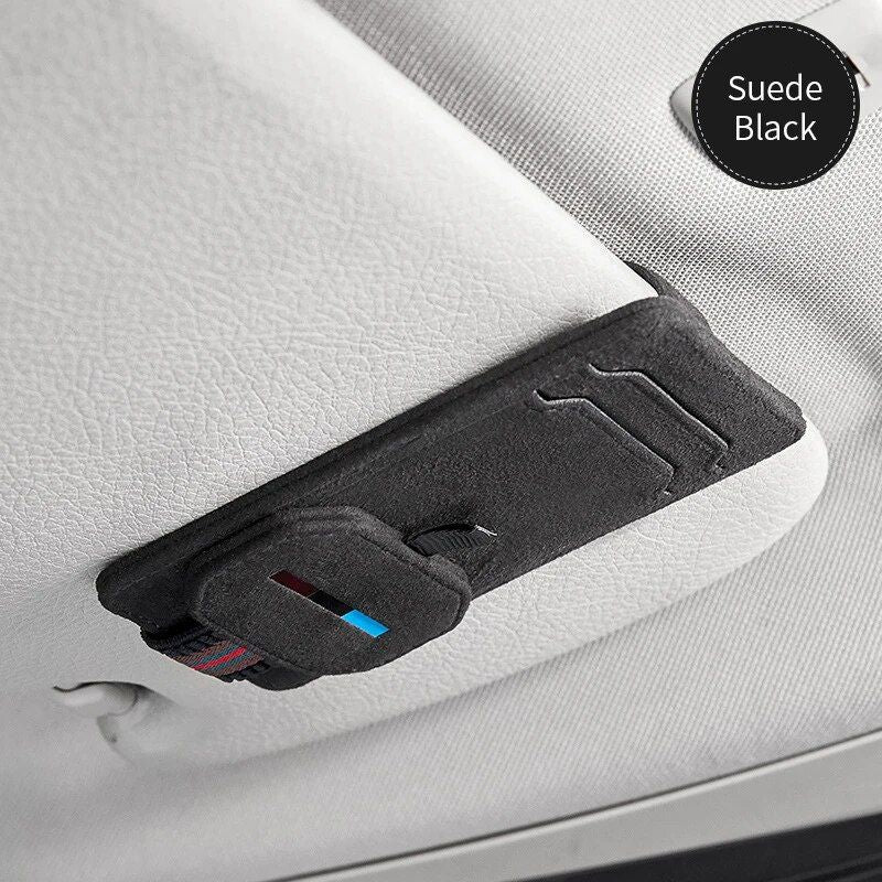 suede leather car sunglasses holder, view 6 - MRSLM
