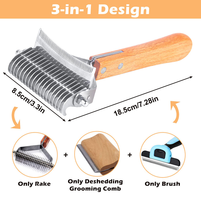 3-in-1 deshedding dog rake brush, view 6 - MRSLM