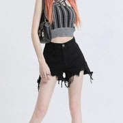high waist black denim shorts, view 8 - MRSLM