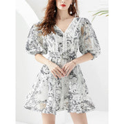 summer lace V-neck mini dress, view 2 - MRSLM