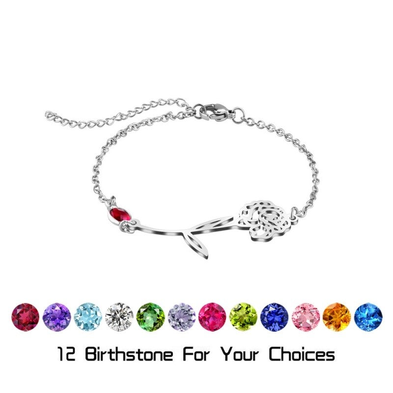 Flower Bracelet For Women With Crystal Birthstone Christmas