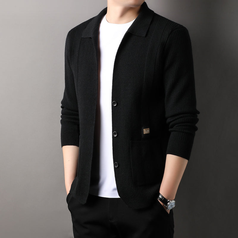 men's knitted cardigan sweater coat, view 6 - MRSLM