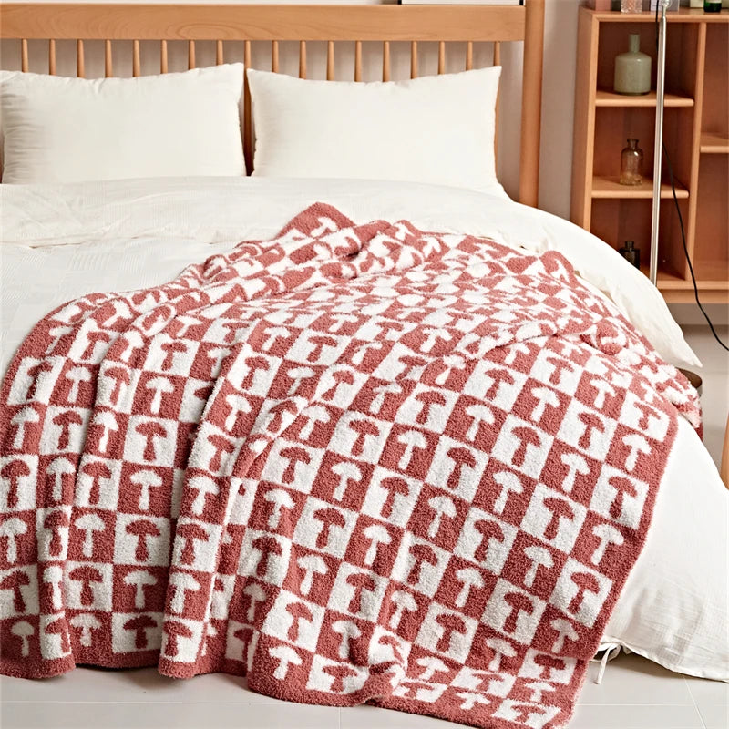 Checkerboard plaid knitted throw blanket, view 4 - MRSLM