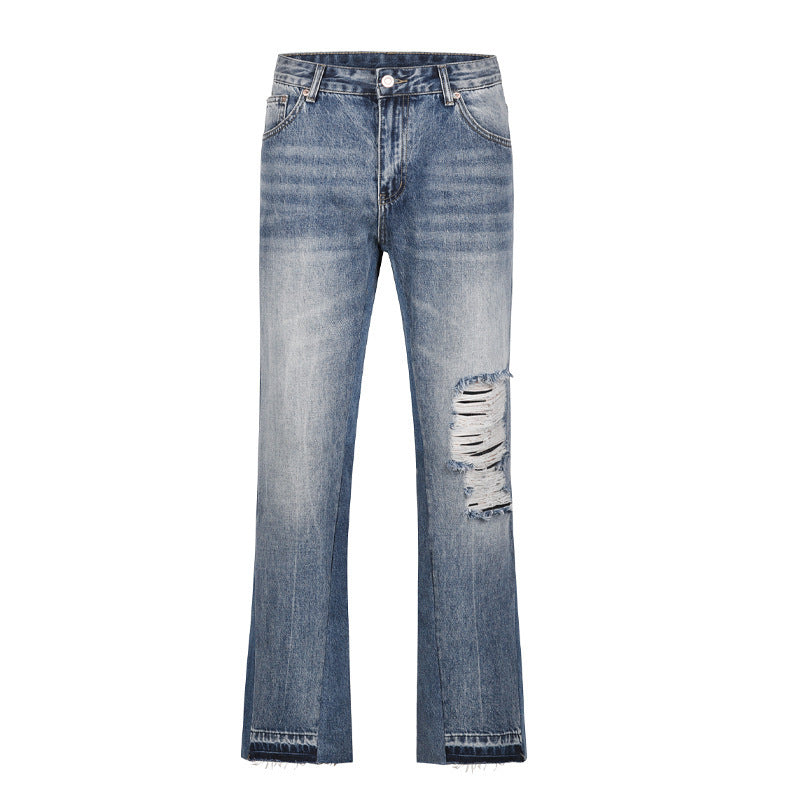 men's straight loose hole jeans, view 5 - MRSLM