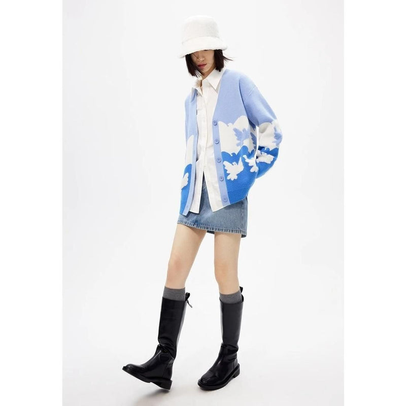 Blue V-neck knit cardigan, view 7 - MRSLM
