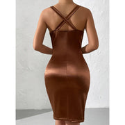 ruffle v-neck party dress, view 5 - MRSLM