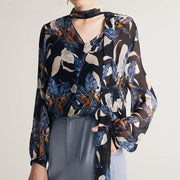 Silk-blend bow collar blouse, view 2 - MRSLM