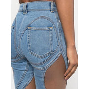 high waist mesh patchwork flare denim pants, view 5 - MRSLM