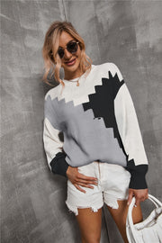 loose patchwork round neck sweater, view 10 - MRSLM