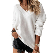 solid color v-neck pullover sweater, view 2 - MRSLM