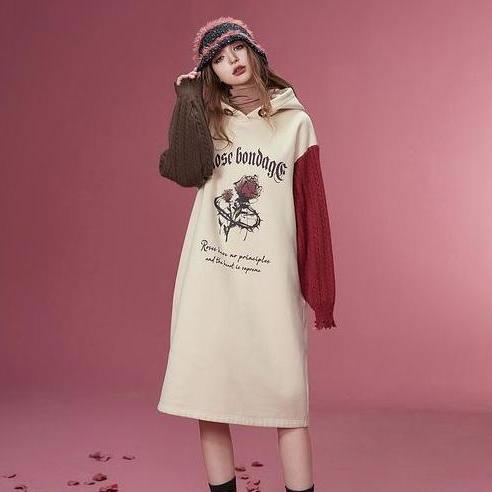 Graphic knitted fleece hooded dress - MRSLM