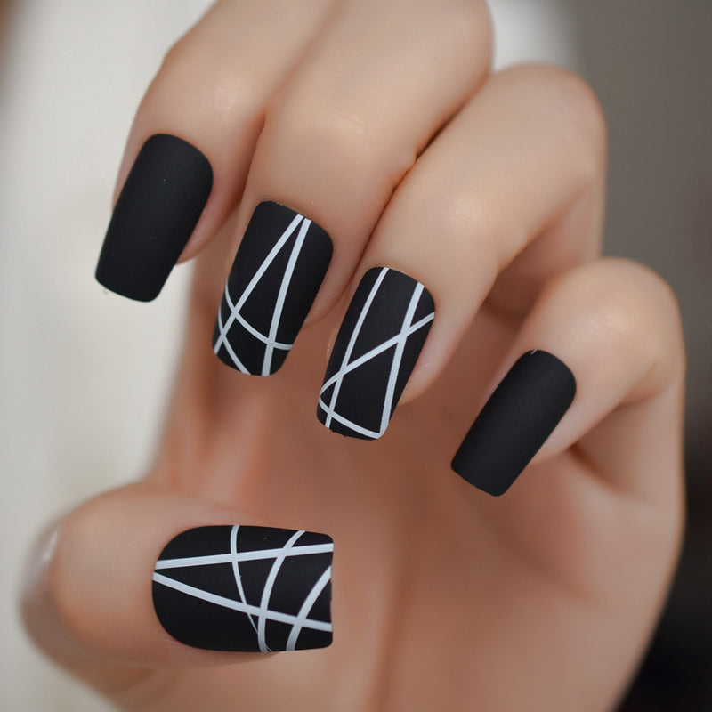 matt black medium square fake nails, view 8 - MRSLM