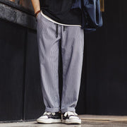 striped casual pants with elastic waist, view 3 - MRSLM