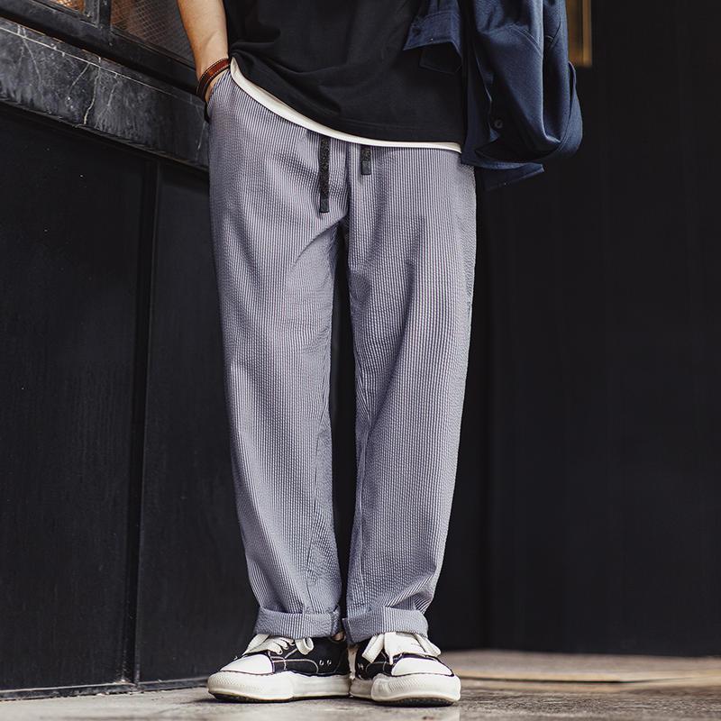 striped casual pants with elastic waist, view 3 - MRSLM