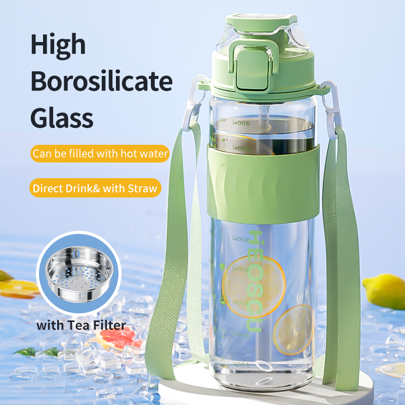 800ml insulated glass water bottle with tea filter, view 8 - MRSLM