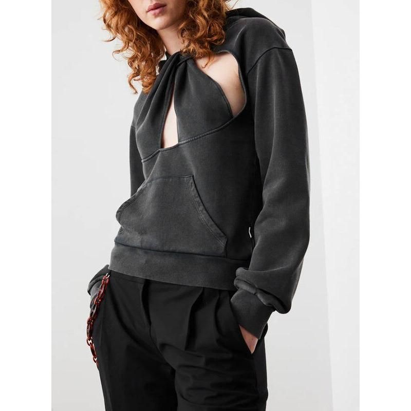 hollow out hooded sweatshirt, view 3 - MRSLM
