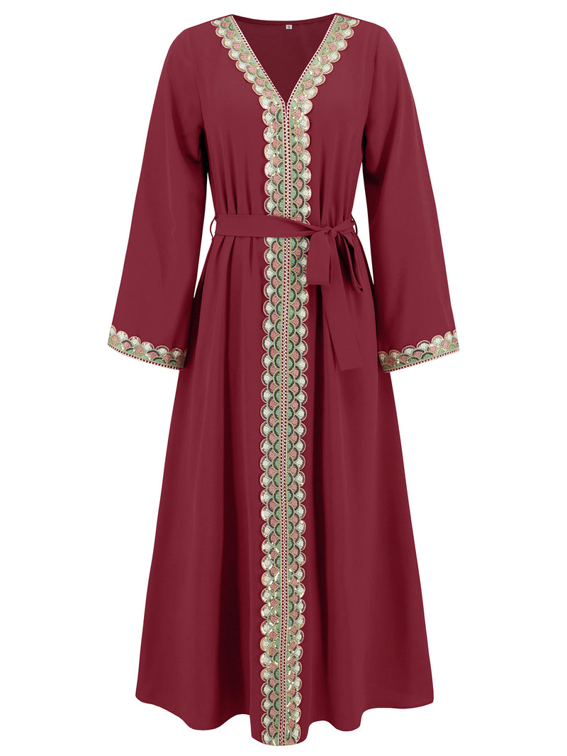 V-neck lace stitching long dress, view 8 - MRSLM