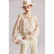floral ruffle silk-blend blouse, view 7 - MRSLM
