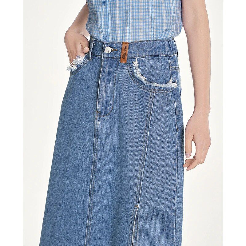 denim A-line skirt, view 2 - MRSLM