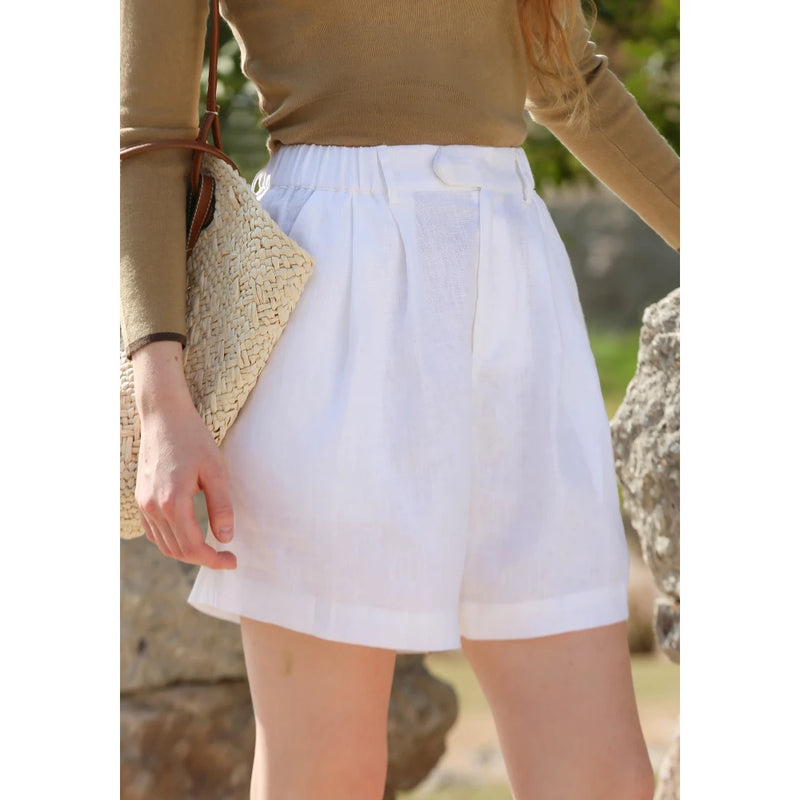 high waist linen shorts, view 6 - MRSLM