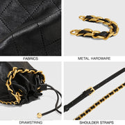 genuine leather quilted drawstring bucket bag, view 4 - MRSLM