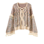 twist jacquard tassel drop shoulder sweater jacket - MRSLM