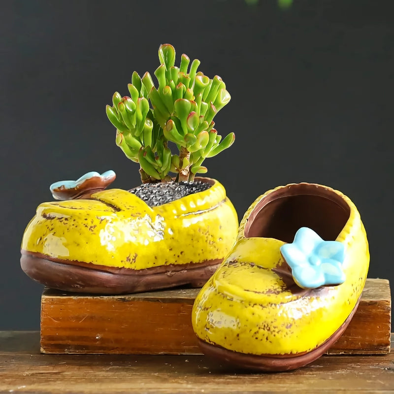 ceramic boot vase for succulents, view 3 - MRSLM