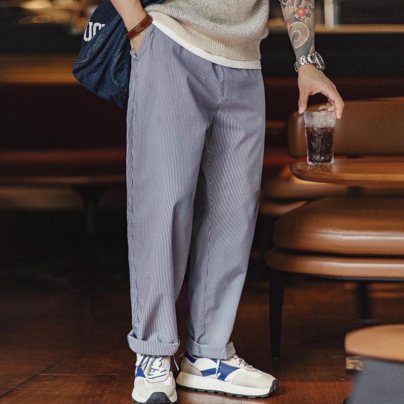striped casual pants with elastic waist - MRSLM