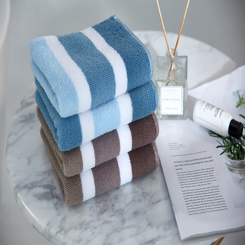 cotton striped bath and face towel, view 4 - MRSLM