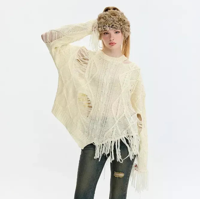 hollowed-out tassel knit sweater, view 9 - MRSLM