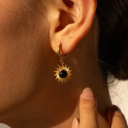 black agate sun pendant earrings - MRSLM