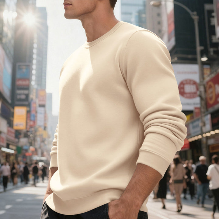 Fleece-lined Crew Neck Sweater Male Loose Casual Top