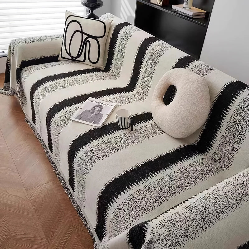Striped chenille sofa cover throw, view 2 - MRSLM