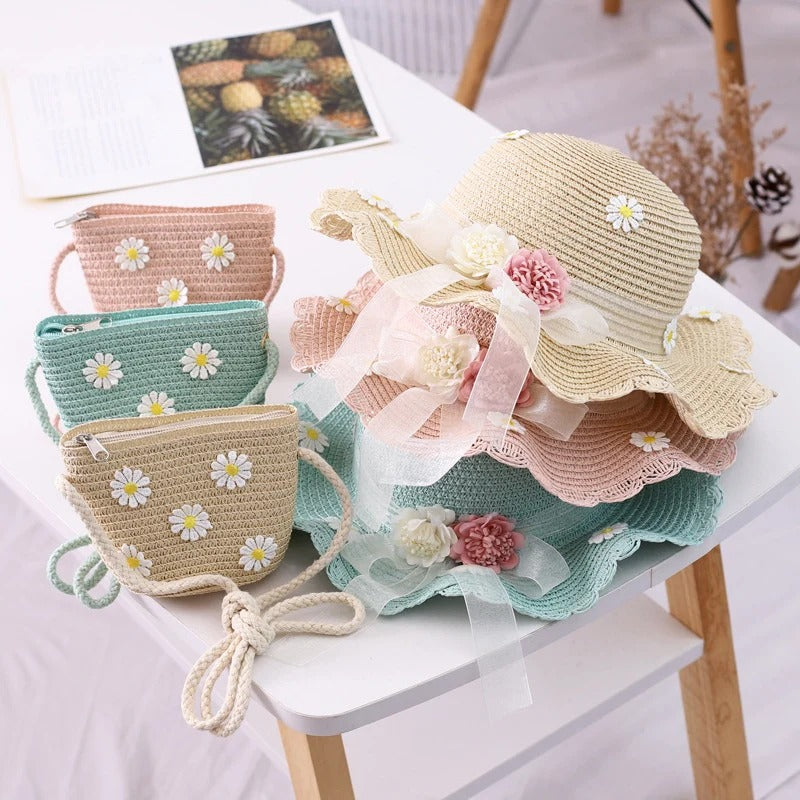 kids daisy sun hat and handbag set, view 12 - MRSLM