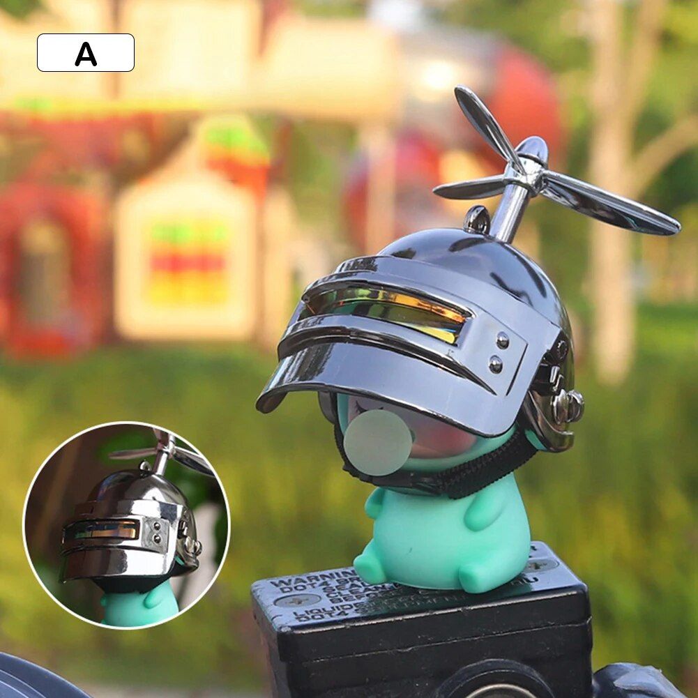 Cute Cartoon Motorcycle Bicycle Ornament with Helmet & Propeller