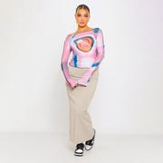 colorful mesh ruffle long sleeve t-shirt, view 4 - MRSLM
